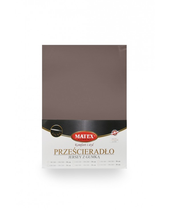 Wysokie prześcieradło bawełna jersey z lycrą 180x200x30 z gumką brązowe Matex