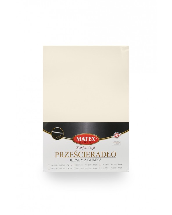 Wysokie prześcieradło bawełna jersey z lycrą 200x220x30 z gumką kremowe Matex