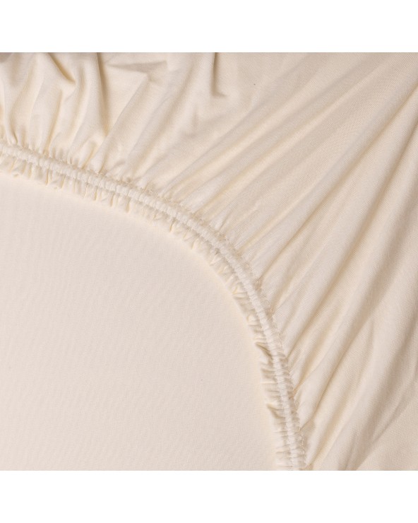 Wysokie prześcieradło bawełna jersey z lycrą 90x200x30 z gumką kremowe Matex