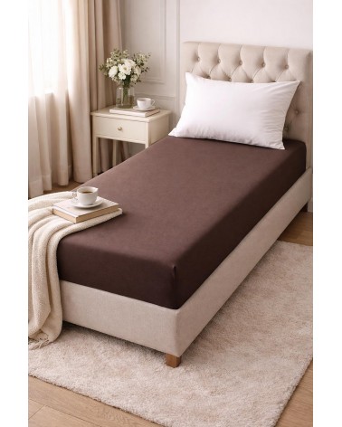 Wysokie prześcieradło bawełna jersey z lycrą 90x200x30 z gumką brązowe Matex