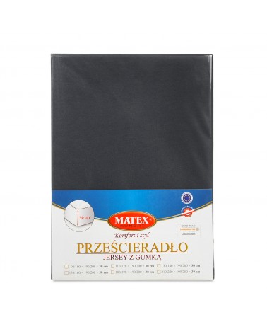 Prześcieradło bawełna jersey 200x220x30 z gumką antracytowe Premium Matex
