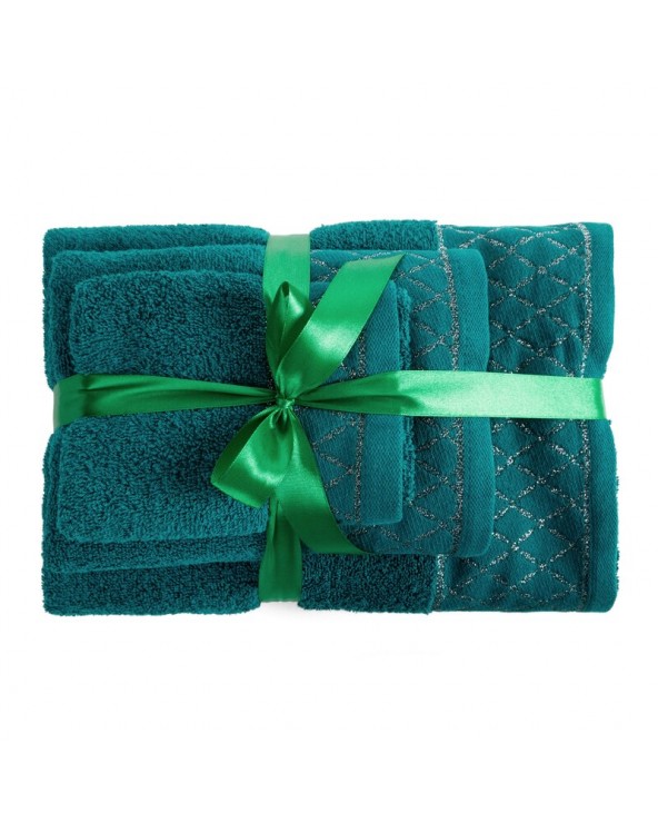 Ręcznik bawełna 30x50 + 50x90 + 70x140 kpl 3 szt Layla ciemnoturkusowy Eurofirany