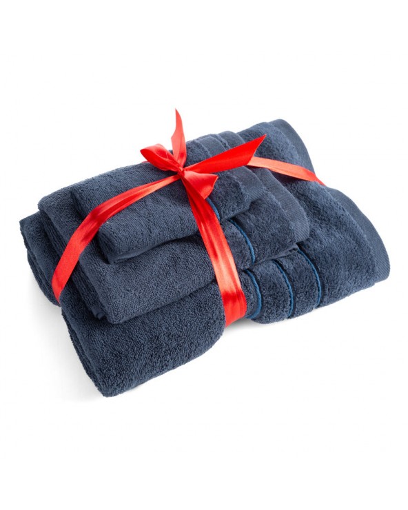 Ręcznik bawełna 30x50 + 50x90 + 70x140 kpl 3 szt Sibel granatowy Eurofirany