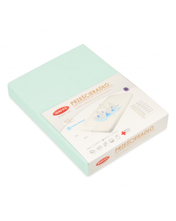 Prześcieradło nieprzemakalne frotte 90x200x20 z gumką jasnomiętowe MATEX