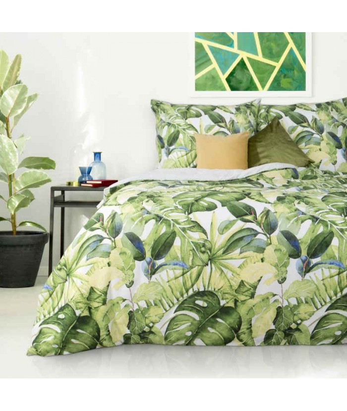 Pościel satyna bawełniana Monstera 160x200 + 2x70x80 z zamkiem