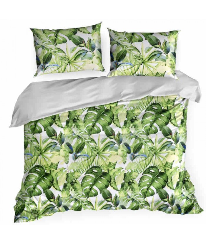Pościel satyna bawełniana Monstera 160x200 + 2x70x80 z zamkiem