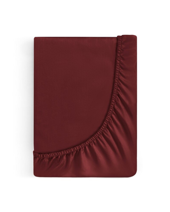 Prześcieradło wysokie satyna bawełniana 100x200x25 z gumką burgundowe Eurofirany
