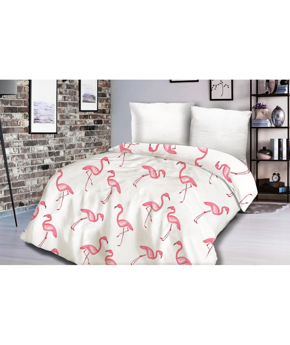 Pościel satyna bawełniana Flamingi 200x220 + 2x70x80 Exclusive