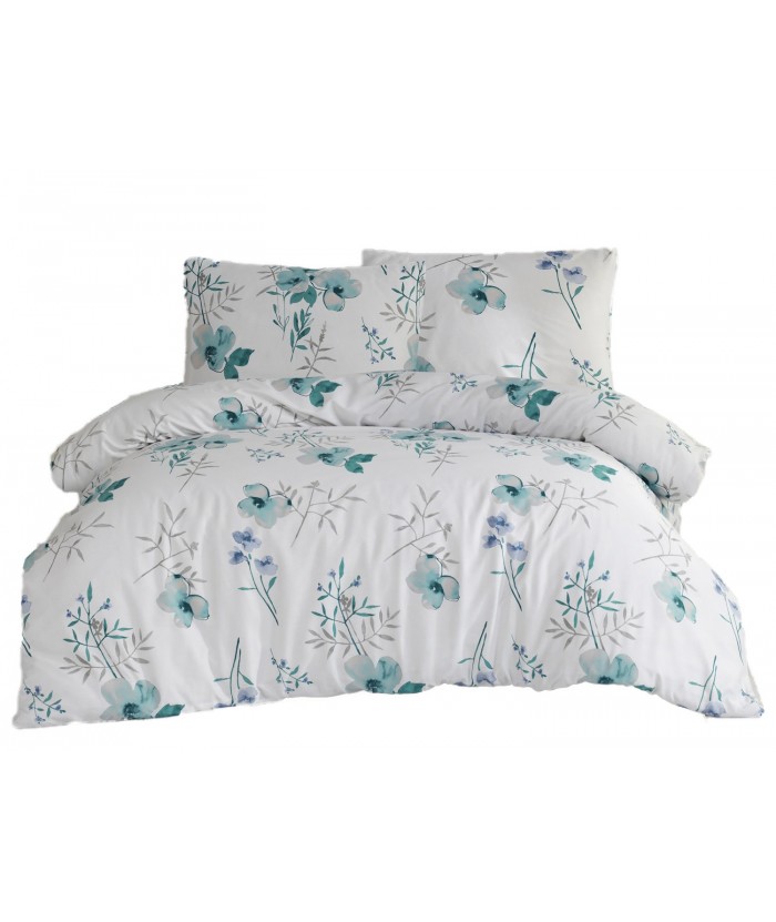 Pościel satyna bawełniana Blomster Mint 200x220 + 2x70x80 Exclusive