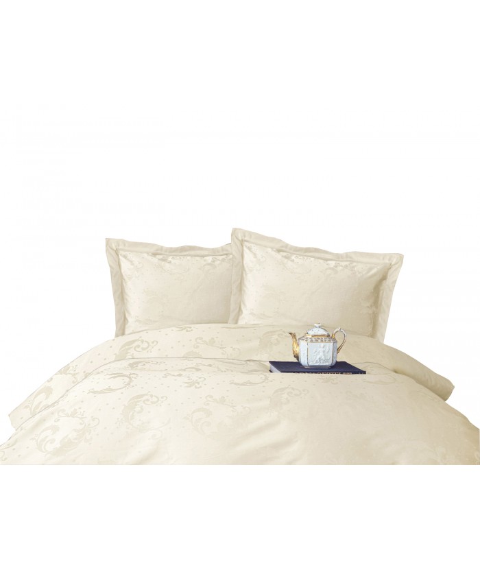 Pościel satyna żakardowa Beluga Ecru 160x200 + 2x70x80 Luxury Premium