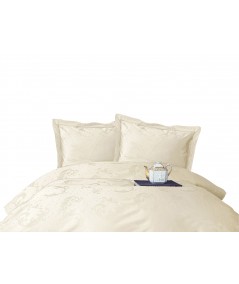 Pościel satyna żakardowa Beluga Ecru 160x200 + 2x70x80 Luxury Premium