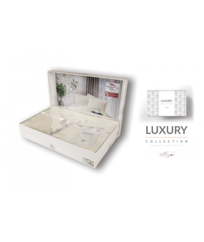Pościel satyna żakardowa Beluga Ecru 160x200 + 2x70x80 Luxury Premium