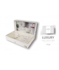 Pościel satyna żakardowa Beluga Ecru 160x200 + 2x70x80 Luxury Premium