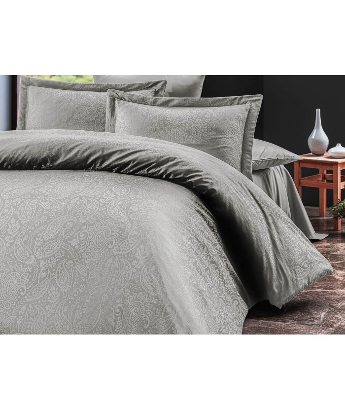 Pościel satyna żakardowa Sal Light Grey 200x220 + 2x70x80 Luxury Premium