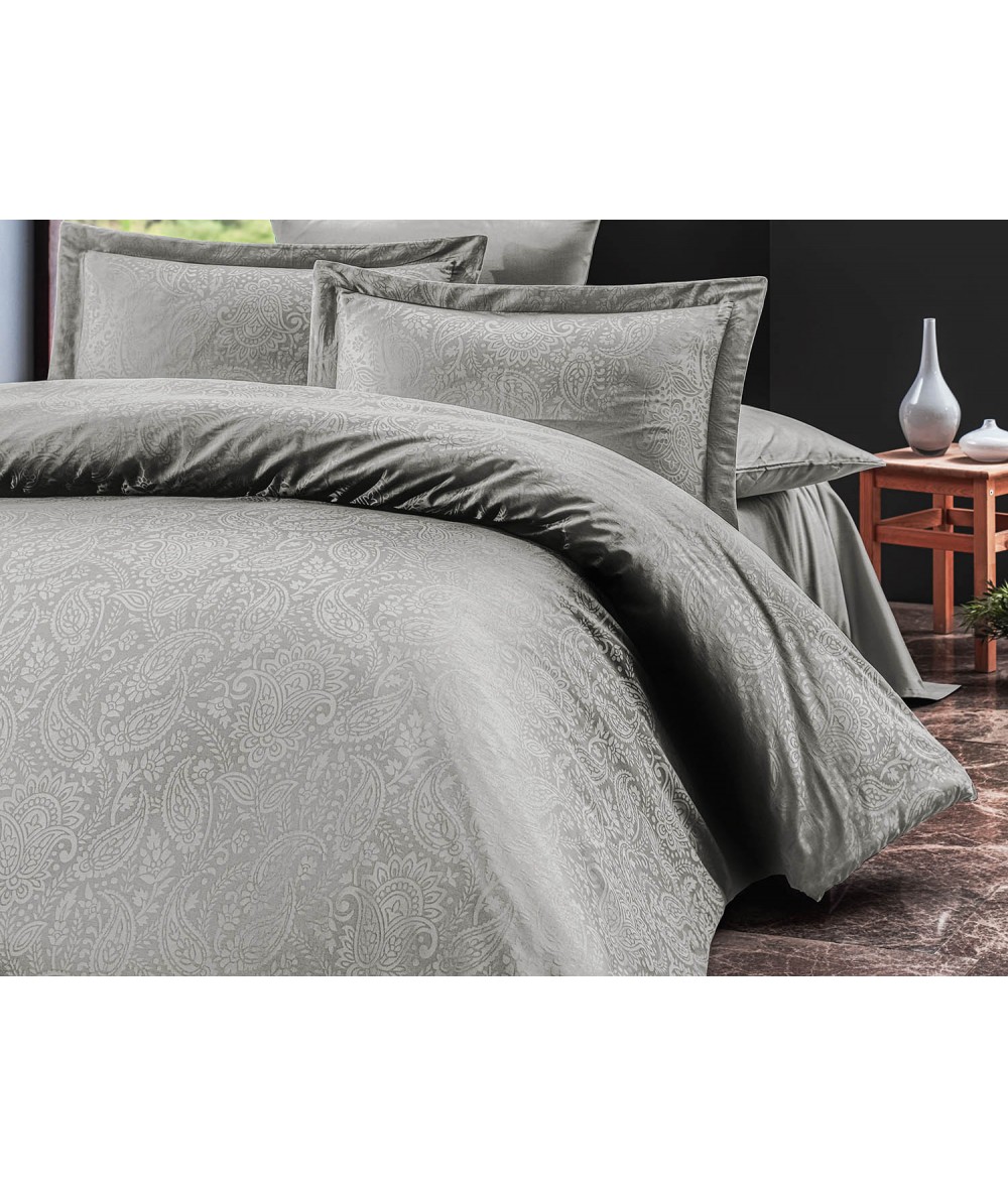 Pościel satyna żakardowa Sal Light Grey 200x220 + 2x70x80 Luxury Premium