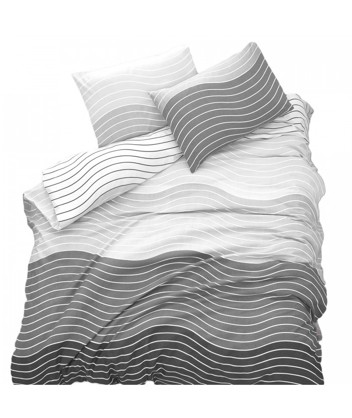 Pościel bawełniana 200x220 + 2x70x80 Wave Grey Exclusive