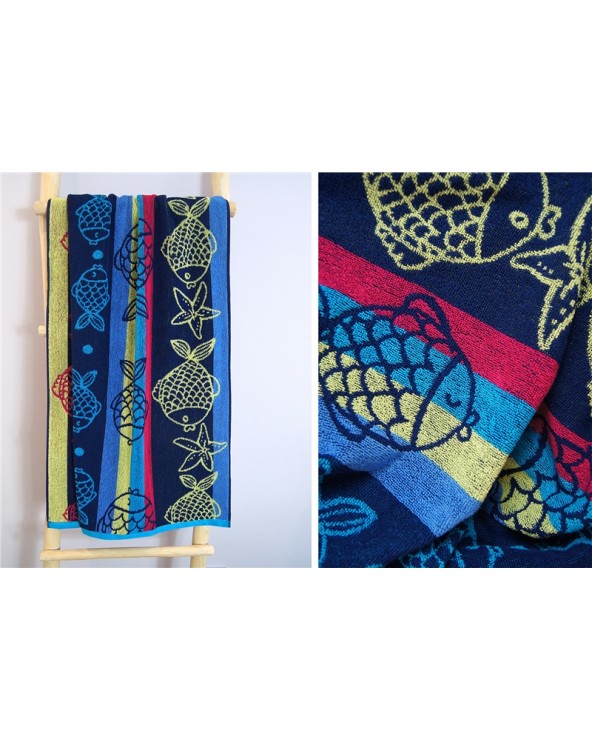 Ręcznik plażowy Rybki bawełna 70x140 niebieski