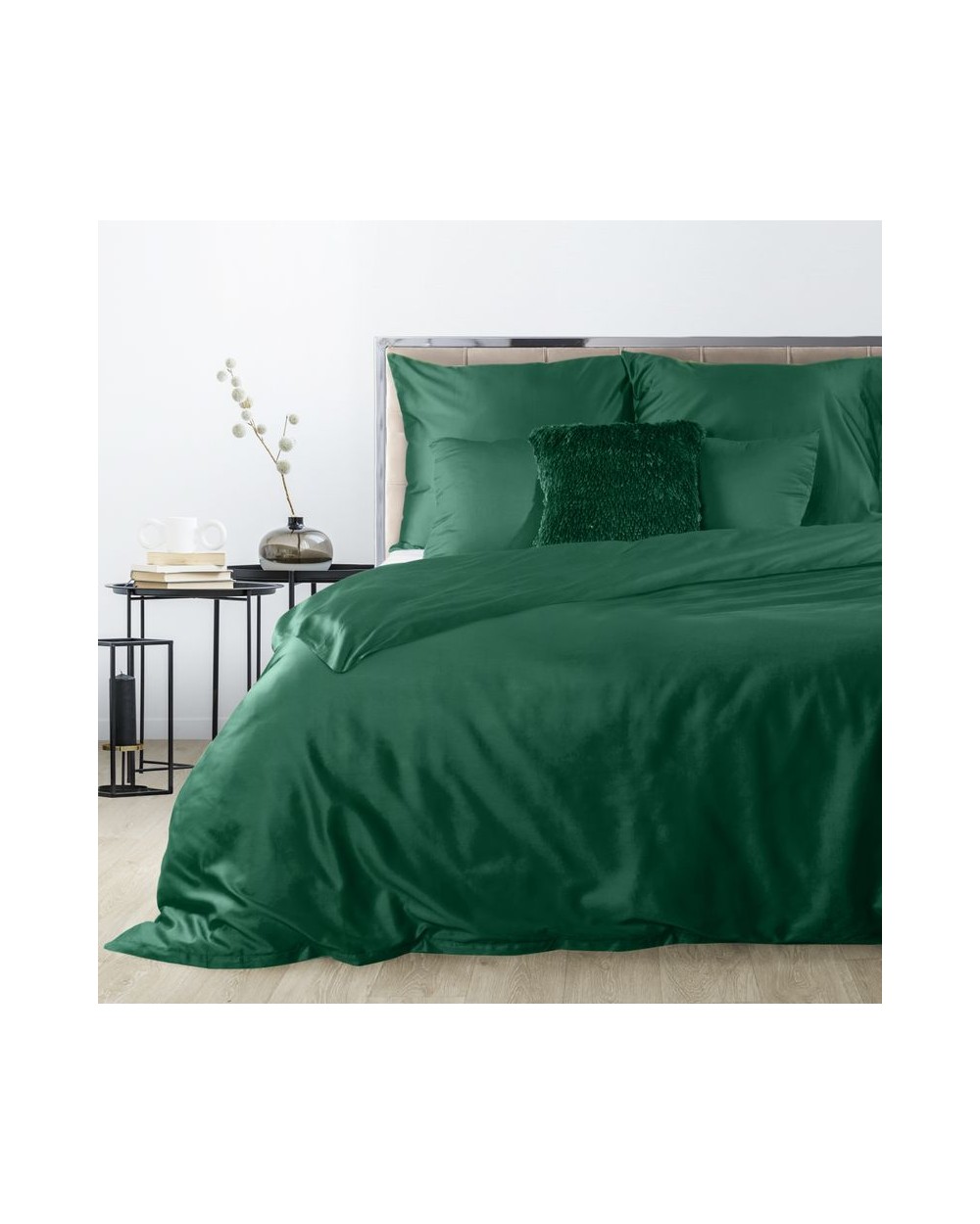 Pościel satyna bawełniana 160x200 + 2x70x80 Nova3 ciemnozielona