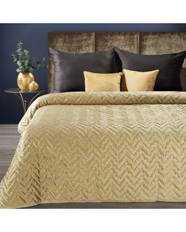 Narzuta velvet 170x210 Agata beżowa/złota