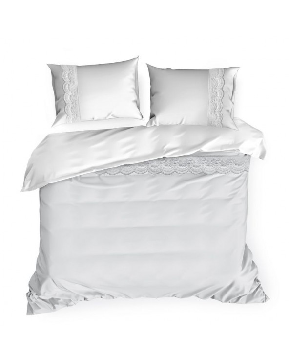 Pościel bawełna 200x220+2x70x80 z koronką Lana 1 biała