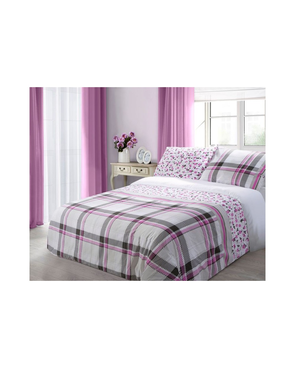 Pościel satyna bawełniana 200x220+2x70x80 Ness amarantowa