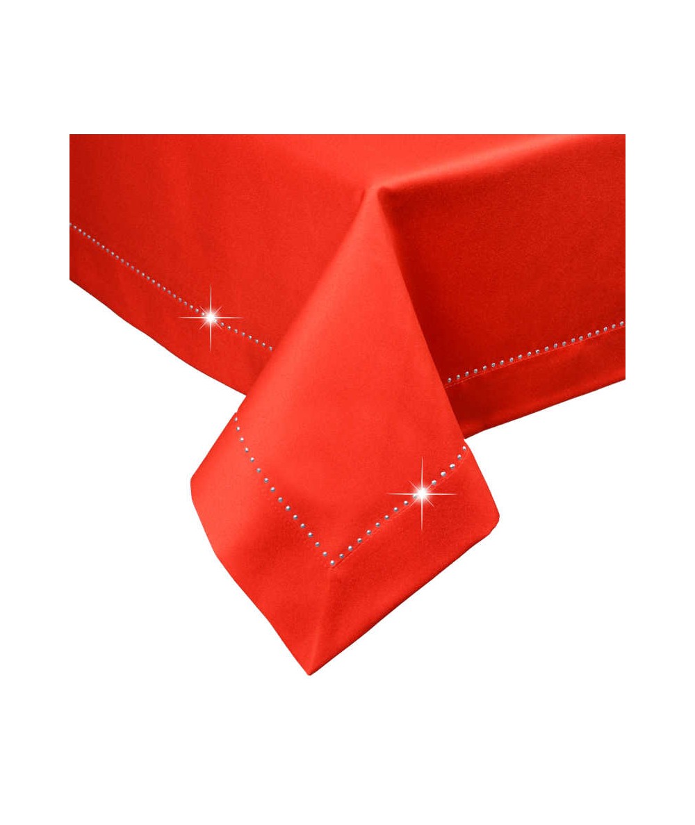 Polski obrus plamoodporny Glamour 80x80 z dżetami czerwony