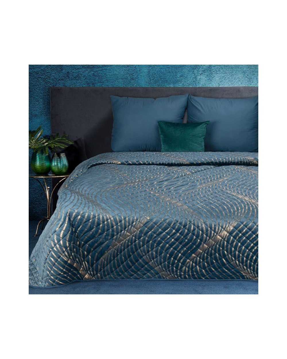 Narzuta velvet 220x240 Blanca 1 granatowa/złota