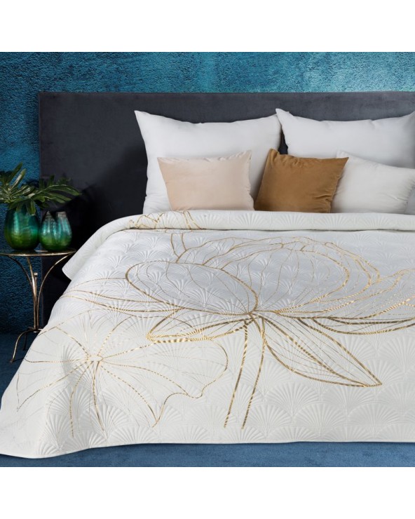Narzuta velvet 170x210 Lotos 3 biała/złota