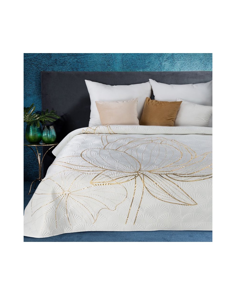 Narzuta velvet 170x210 Lotos 3 biała/złota