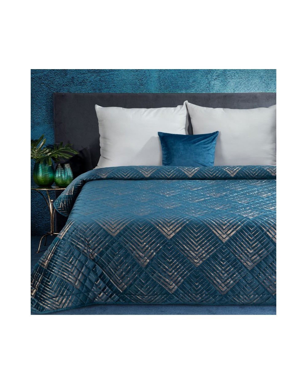 Narzuta velvet 220x240 Victoria 1 granatowa/złota