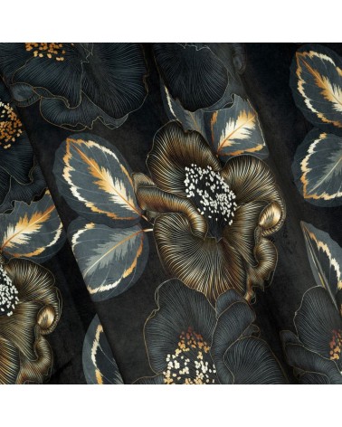 Zasłona welwetowa w kwiaty 140x250 Peonia 2 czarna/popielata z przelotkami