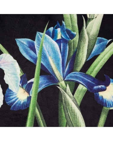 Zasłona welwetowa w kwiaty 140x250 Maja czarna/niebieska z przelotkami