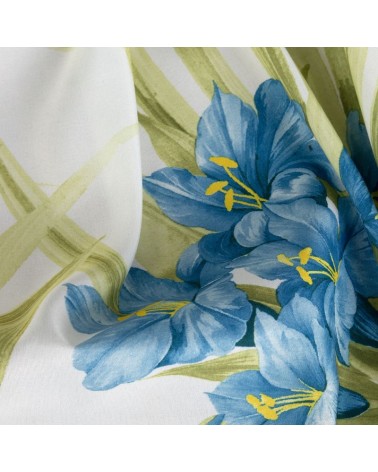 Zasłona w kwiaty 140x250 Mari biała/niebieska z przelotkami