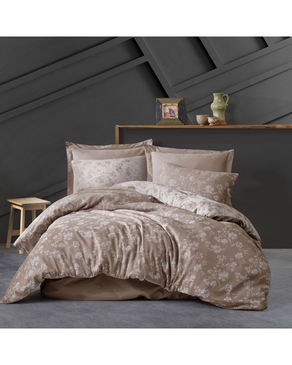 Pościel bawełna 160x200 + 2x70x80 Spring Light Brown Jaquard