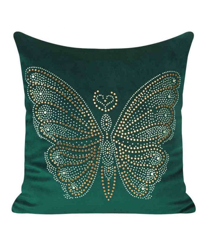 Poszewka velvet z cyrkoniami Calle 45x45 ciemny turkus