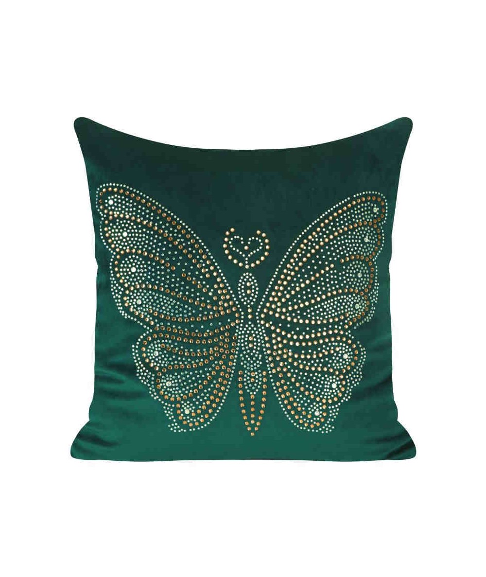 Poszewka velvet z cyrkoniami Calle 45x45 ciemny turkus