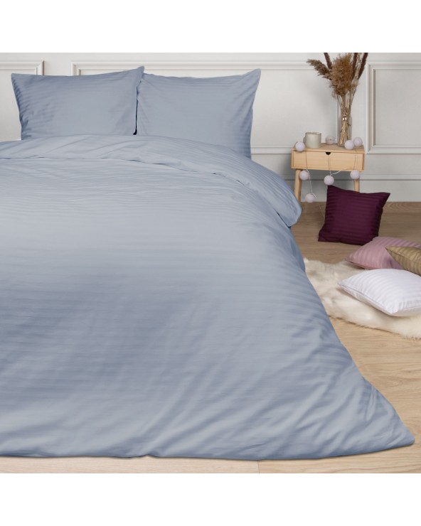 Pościel satyna bawełniana 140x200 + 1x70x80 CIZGILI blue