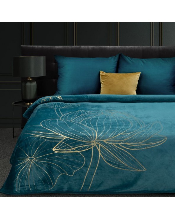 Koc pluszowy 150x200 Lotos 7 turkusowy/złoty