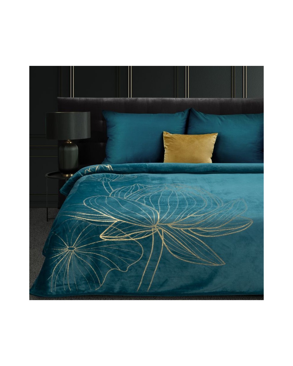 Koc pluszowy 150x200 Lotos 7 turkusowy/złoty