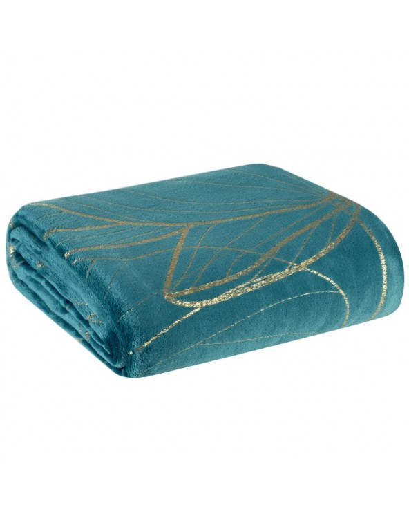 Koc pluszowy 150x200 Lotos 7 turkusowy/złoty