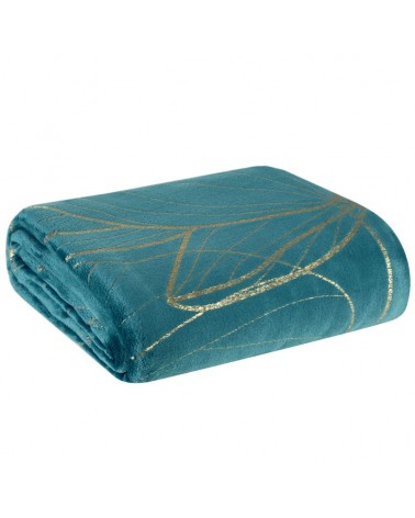 Koc pluszowy 150x200 Lotos 7 turkusowy/złoty