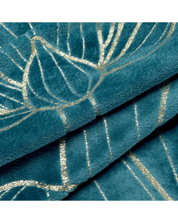 Koc pluszowy 150x200 Lotos 7 turkusowy/złoty