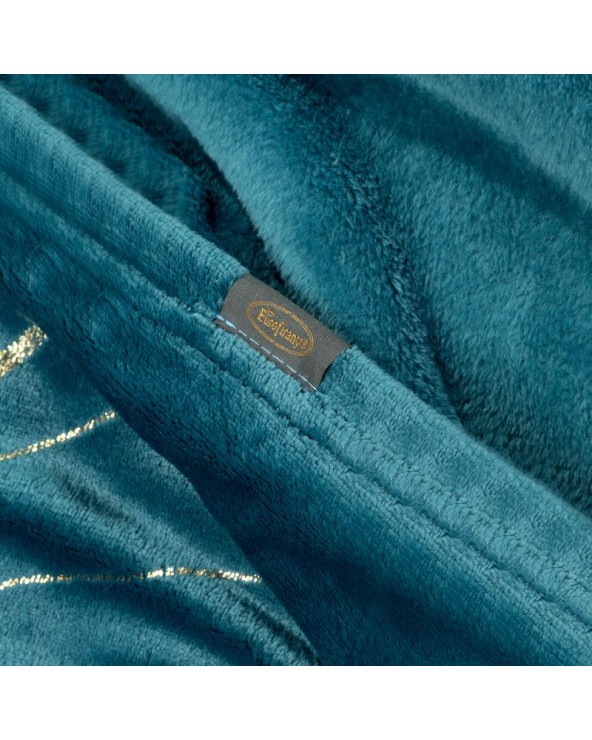 Koc pluszowy 150x200 Lotos 7 turkusowy/złoty