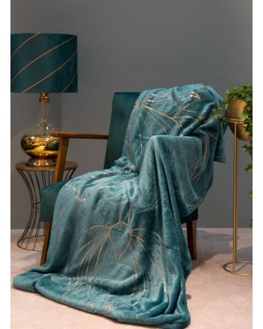 Koc pluszowy 150x200 Lotos 7 turkusowy/złoty