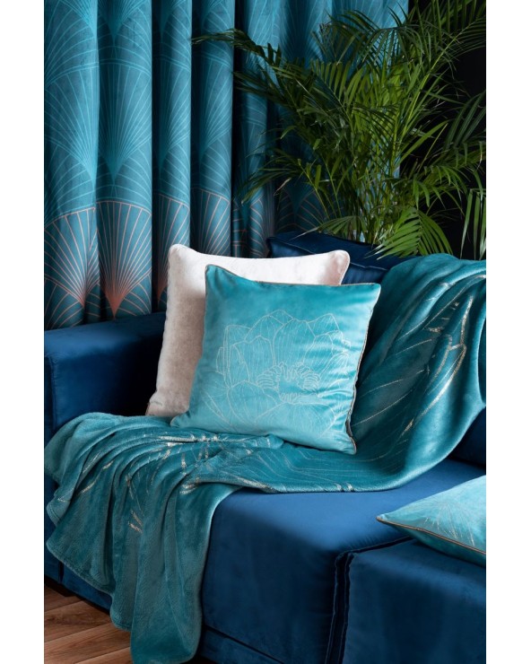 Koc pluszowy 150x200 Lotos 7 turkusowy/złoty