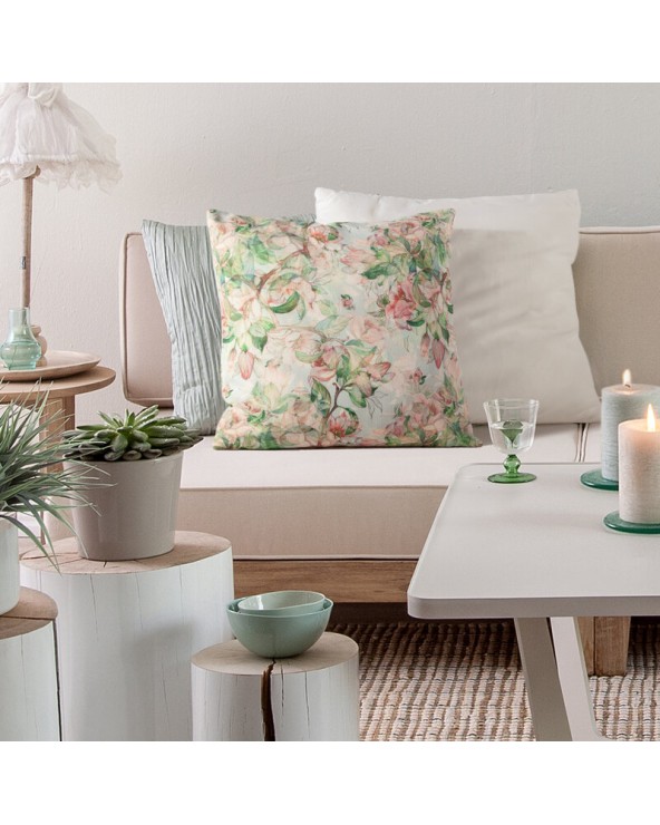 Poszewka płócienna 45x45 Flore 10 zielona/różowa