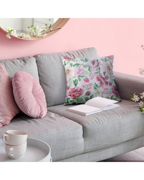 Poszewka płócienna 45x45 Flore 11 rózowa/zielona 