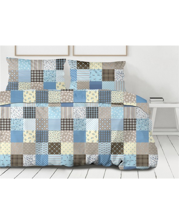 Pościel flanela bawełnina 140x200 + 1x70x80 Blue Patchwork