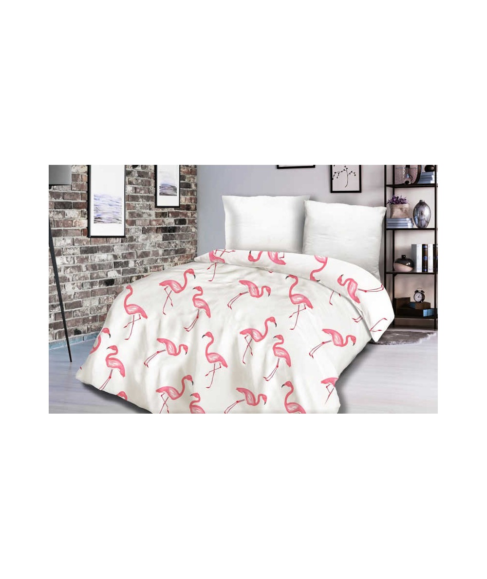Pościel satyna bawełniana Flamingi 160x200 + 2x70x80 Exlusive