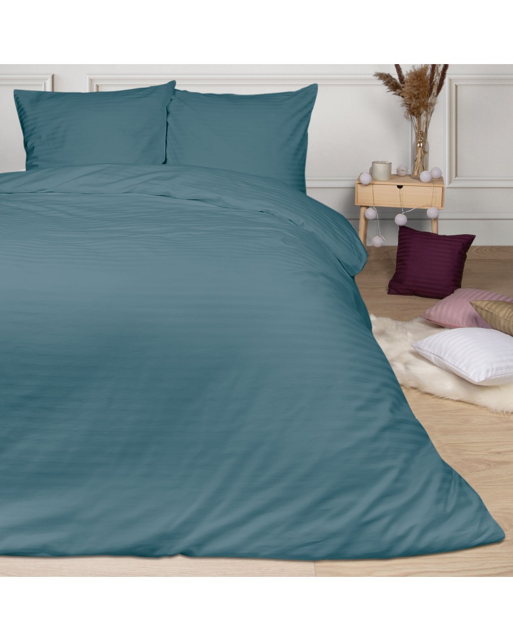 Pościel satyna bawełniana 180x200 + 2x70x80 CIZGILI turquoise Darymex